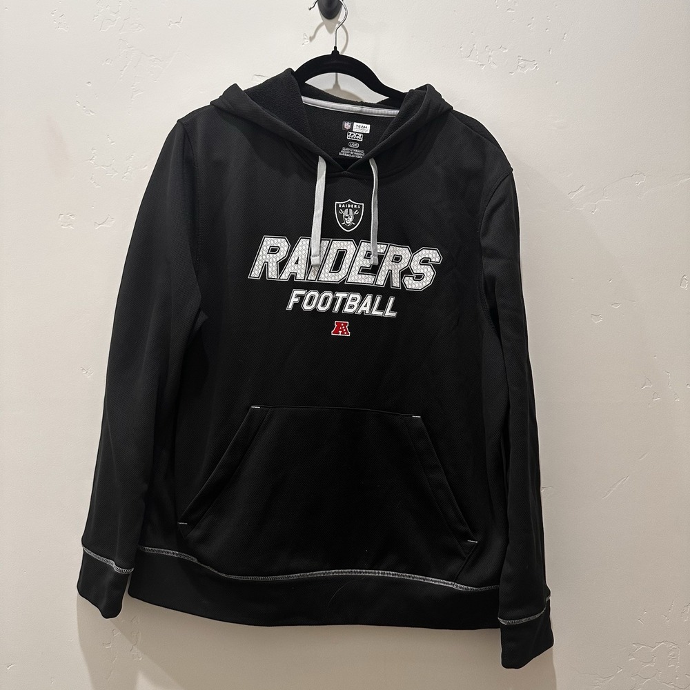 Oakland‎ Raiders Men SweatshirtLarge Black Hoodie Logo Graphic Print Drawstring